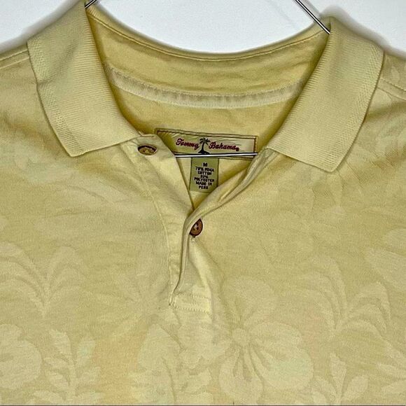Medium Tommy Bahama Cotton Blend Yellow on Yellow Print SS Polo - Picture 2 of 4